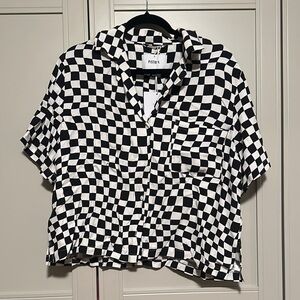 Pistola Black and White Boxy Short Sleeve Button Down Shirt